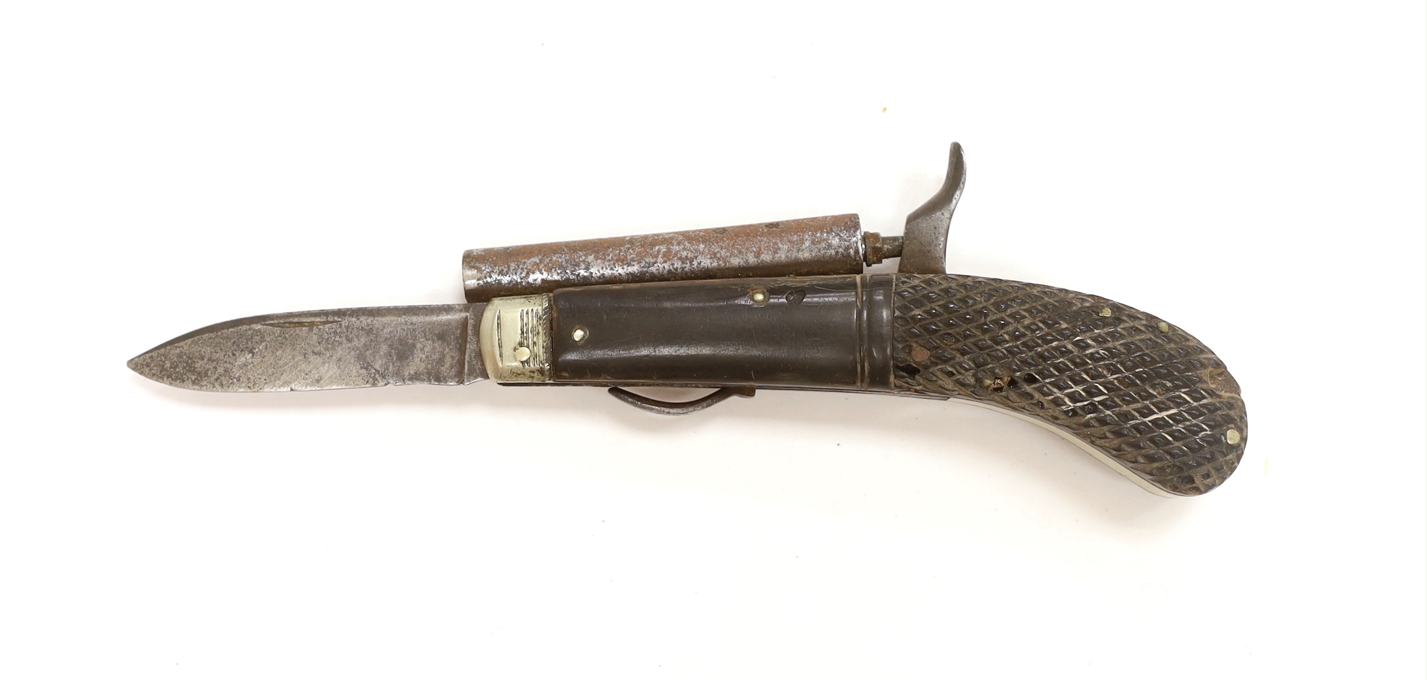 A percussion combination knife pistol, round barrel, Birmingham proofed